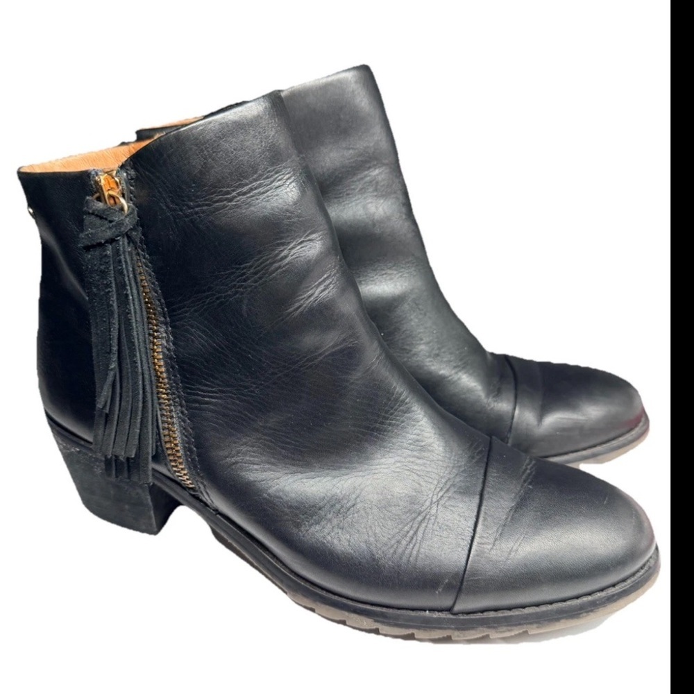 PIKOLINOS Andorra Black Ankle Boot Leather Heeled Zip Tassel Cap Toe 40 US 9.5